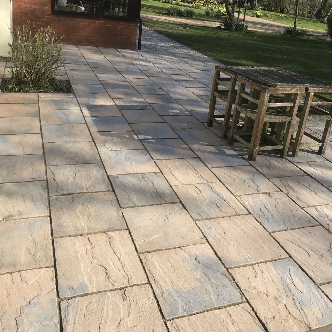 New block paved patio laid by MJ Nunn Surfacing in Suffolk